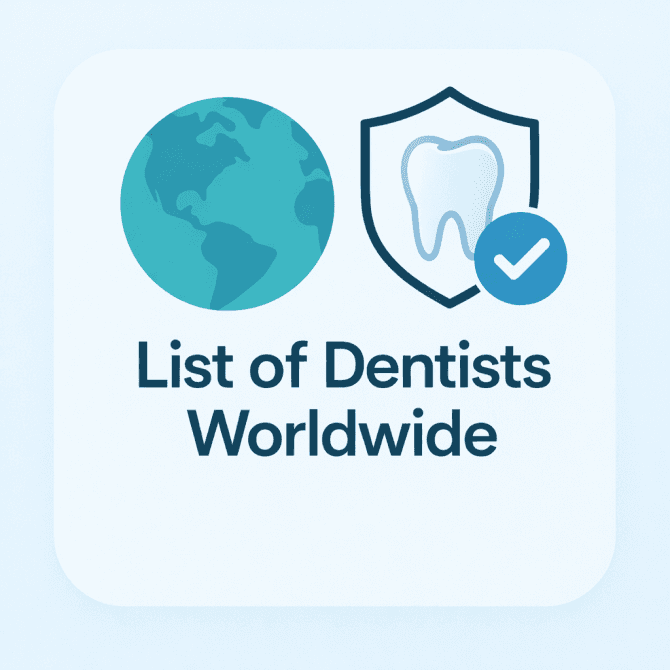 Rounded-edge illustration of a globe and a verified tooth icon, representing a worldwide B2B dentists email list for marketing and outreach.